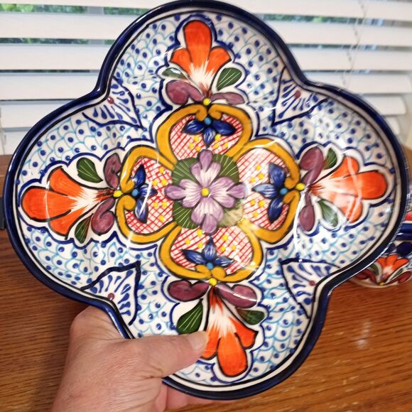 Serving Set~Chips & Dip/Appetizers/Toppings~Floral~Made In Mexico~Lead Free - Picture 3 of 14